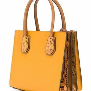 Michael Kors Mercer Large Pebbled Leather Accordion Tote- Marigold